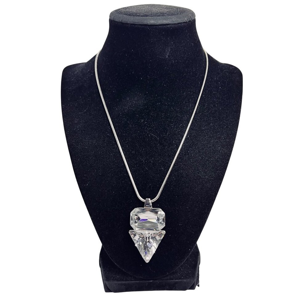 Vince Camuto Silver Tone Snake Chain Necklace W/ Large Crystal Pendant (6279)